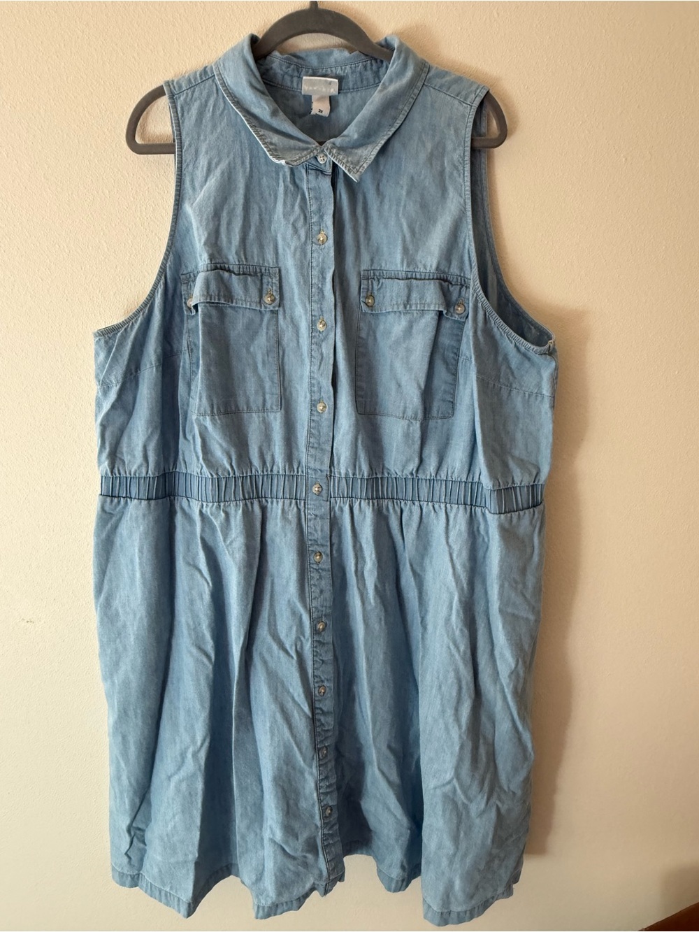 Ava and Viv 3X Sleeveless Light Blue Denim Shirt Dress